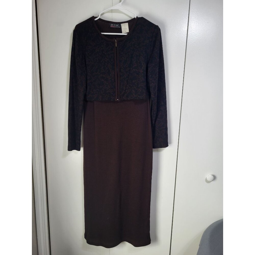 VTG MHM Melissa Harper Mock Sweater Dress Long Grunge Skater 90s Brown Black - Picture 2 of 11
